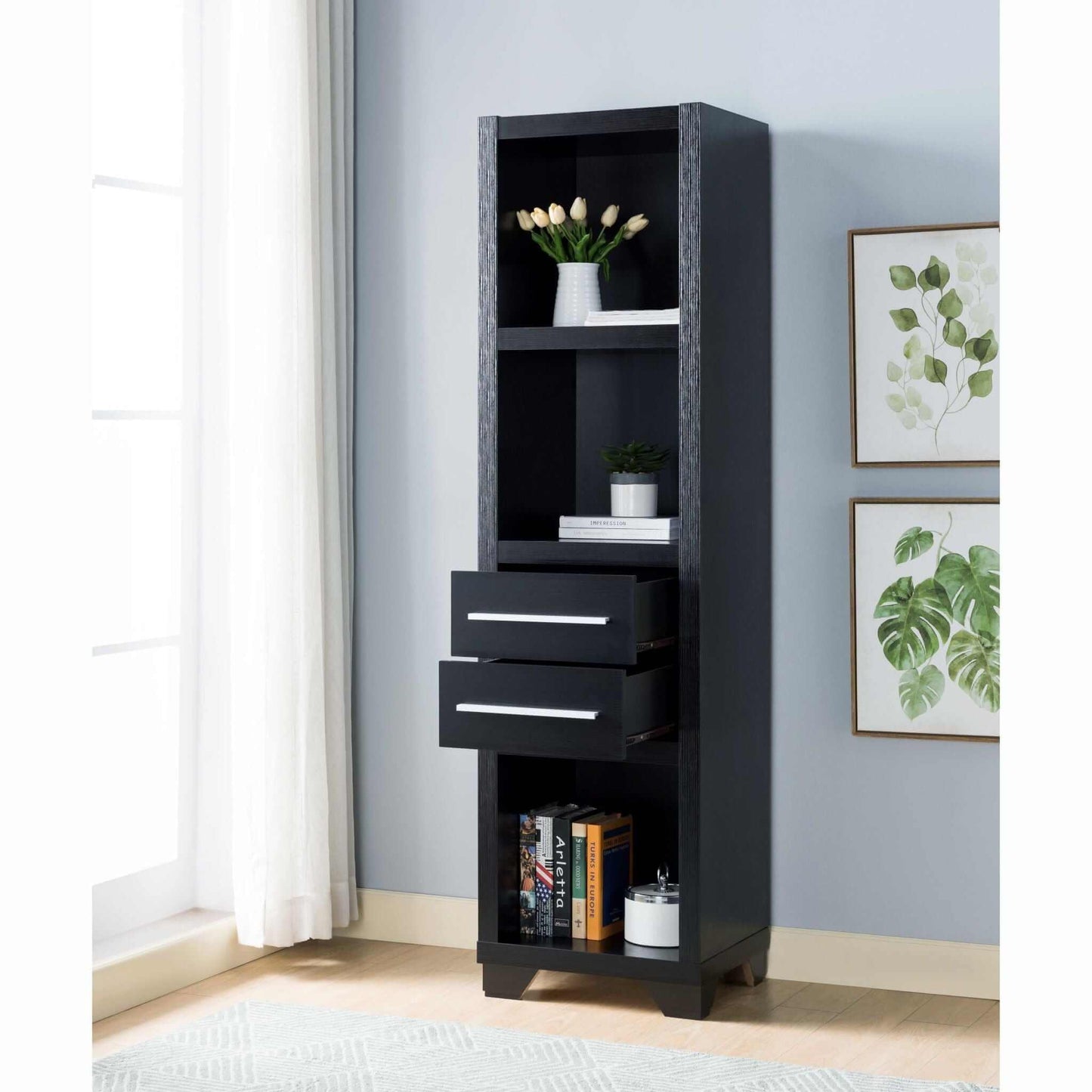 ID International Black 3- Shelves Media Pier 27062P