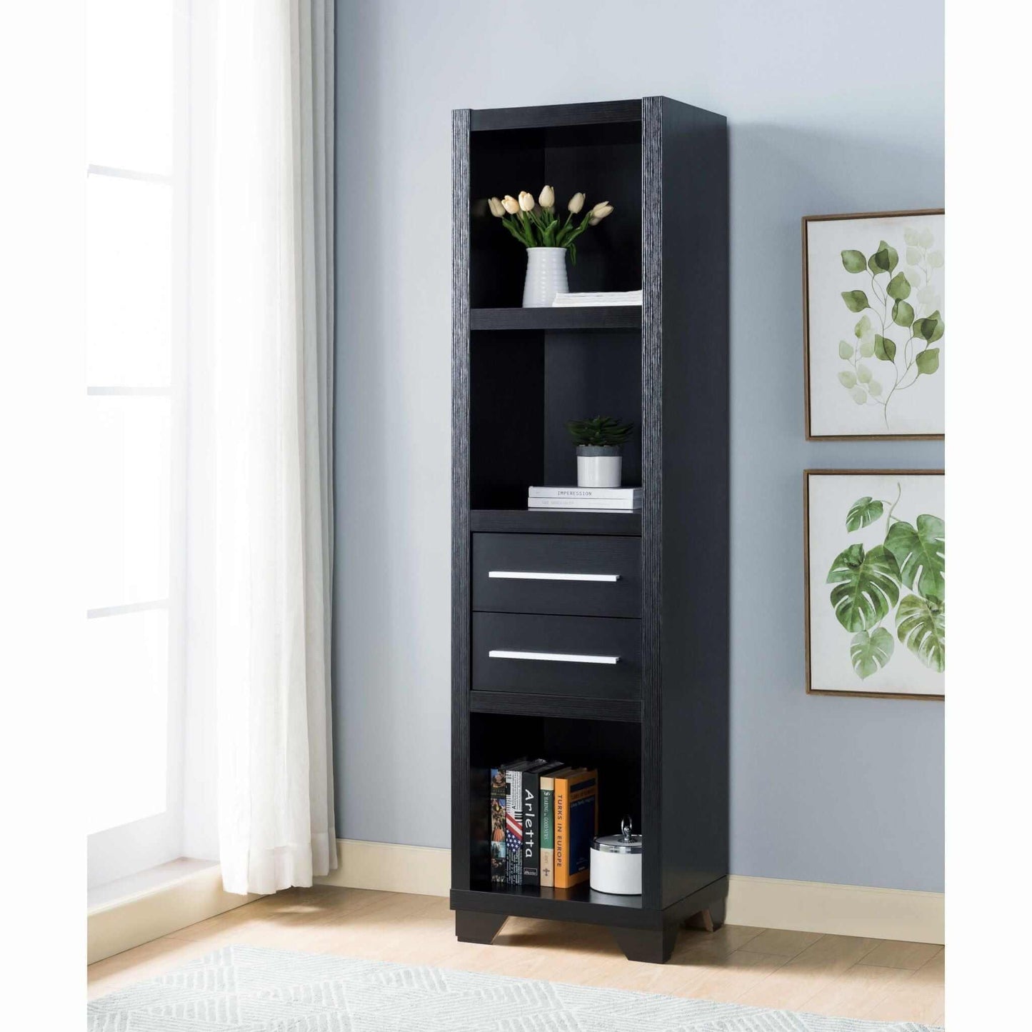 ID International Black 3- Shelves Media Pier 27062P