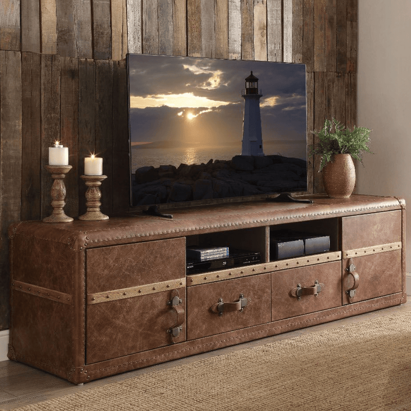 ACME Aberdeen TV Stand, Retro Brown Top Grain Leather - Newday Furniture