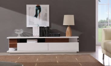 J&M Furniture TV Stand 061 in White High Gloss & Walnut 17759