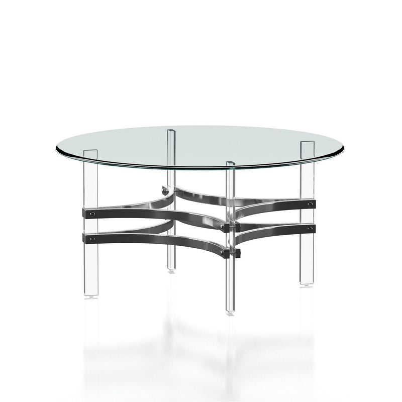 Furniture of America Bilmar Chrome Glass Top Coffee Table IDF-4350C