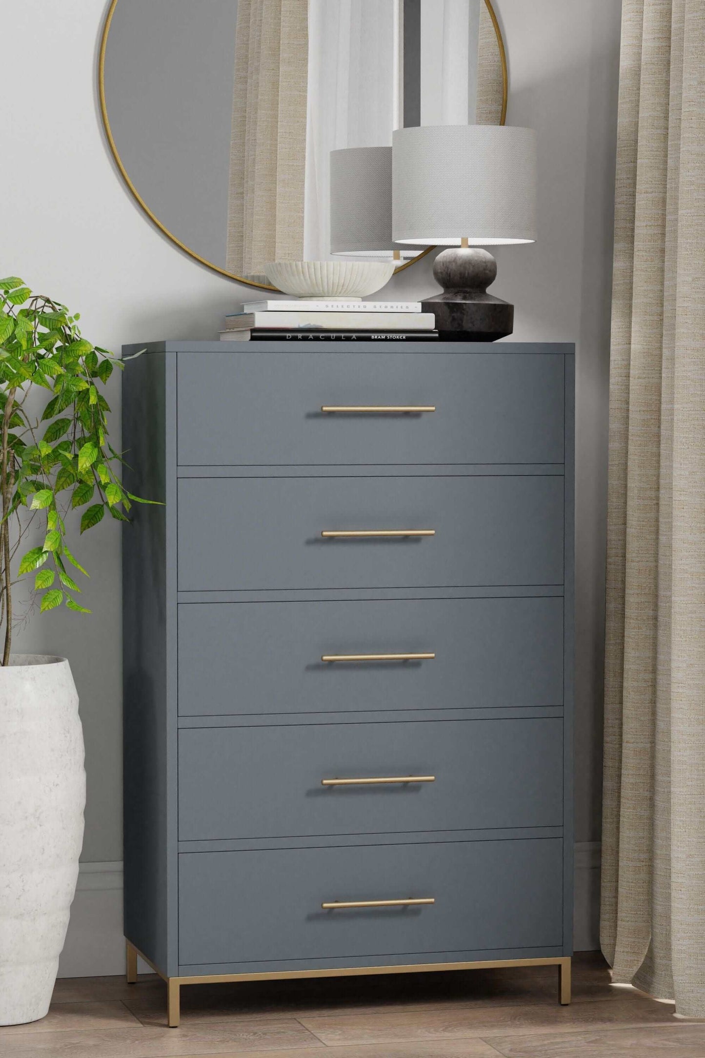 Alpine Furniture Madelyn Five Drawer Chest, Slate Gray 2010G-05