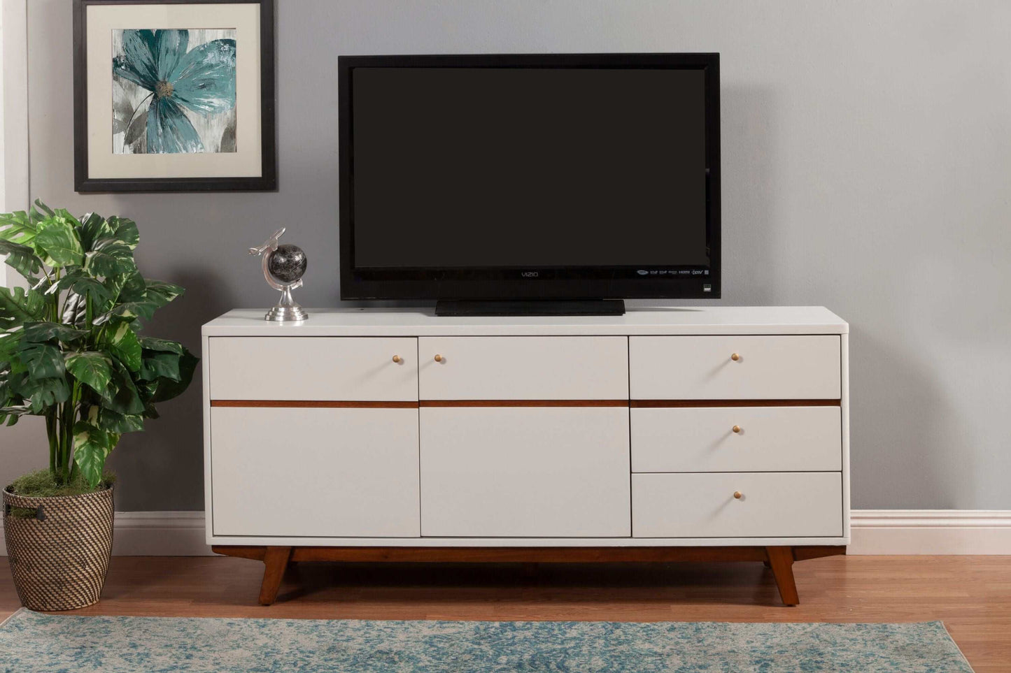 Alpine Furniture Dakota White TV Console with Acorn Accents 1974-10
