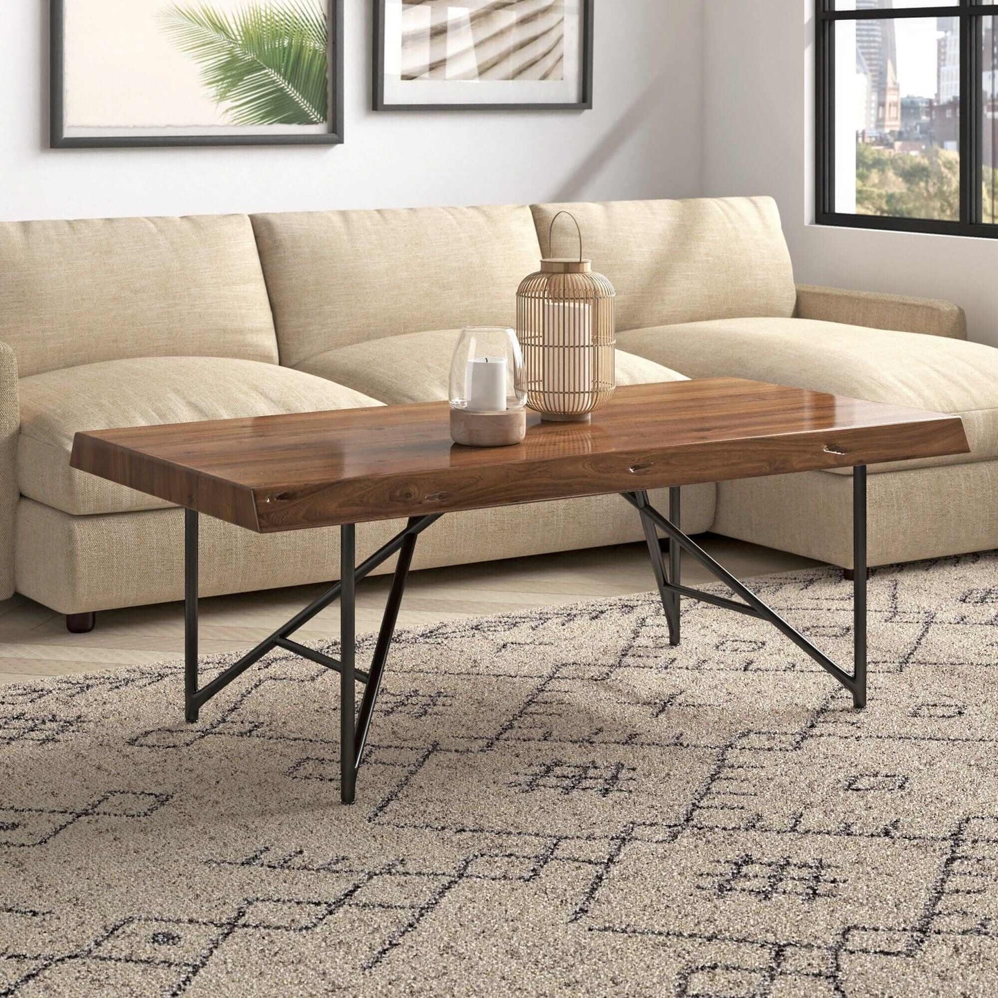 Alpine Furniture Live Edge Light Walnut Coffee/Cocktail Table 1968-61