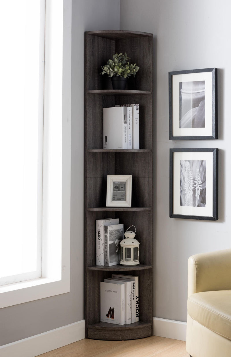 ID USA Distressed Grey 5-Shelves Corner Bookcase 171929