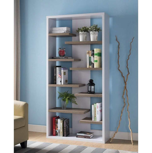 ID International 8-Shelf White & Dark Taupe Display Cabinet 171922