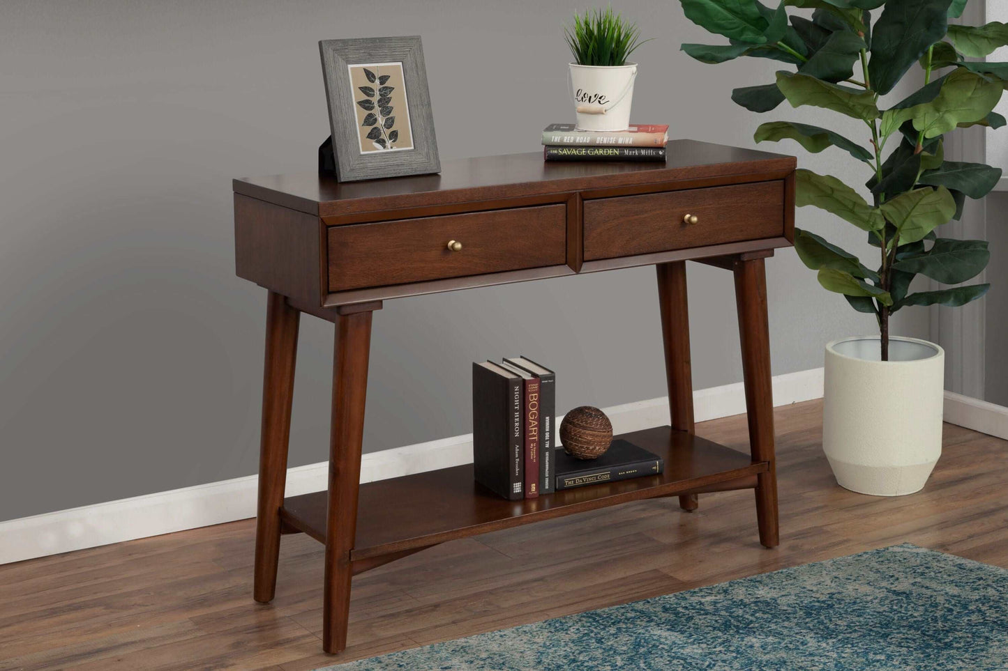 Alpine Furniture Flynn Walnut 2 Drawer Console Table 966WAL-63